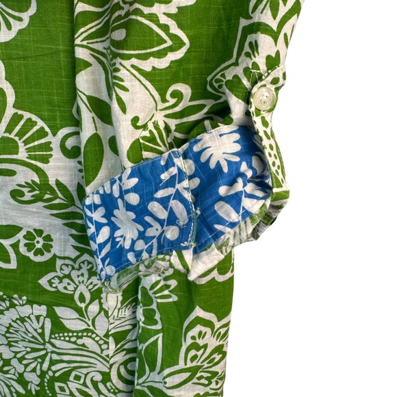 Pappagallo Shirt Blouse Medium Womens Button Down Green White Floral Roll Tab - Picture 10 of 15